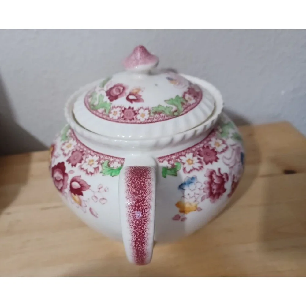 Johnson Brothers Winchester Teapot & Lid Pink (Rope Edge) England Floral 5 Cup
